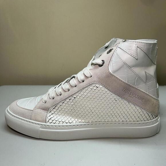 ZADIG & VOLTAIRE Zv1747 High Flash Keith Croc Blanc Leather Sneakers sz 38 $458 - Picture 9 of 9